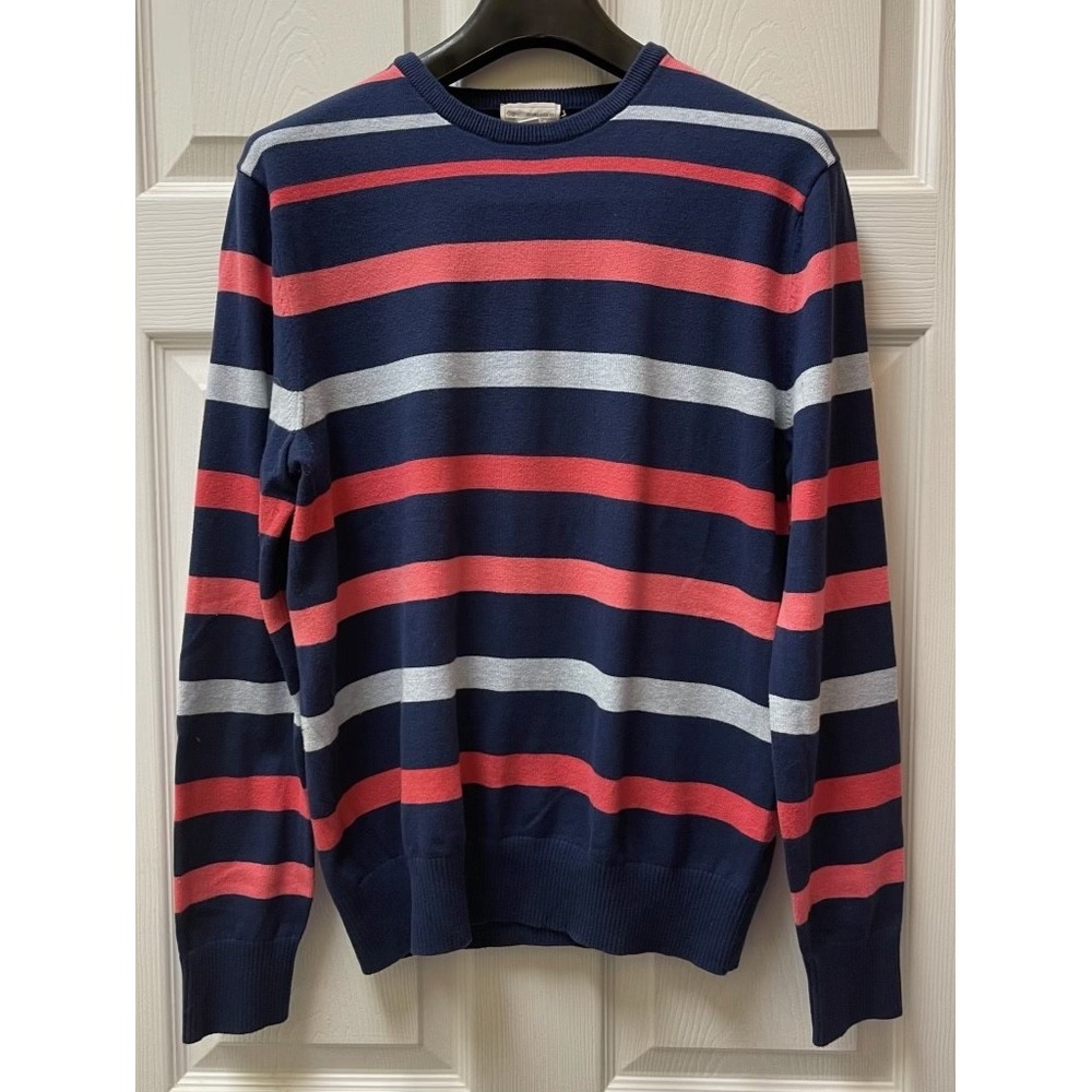 Gap Men's Medium‎ Cotton Sweater Navy and Pink Preppy Striped